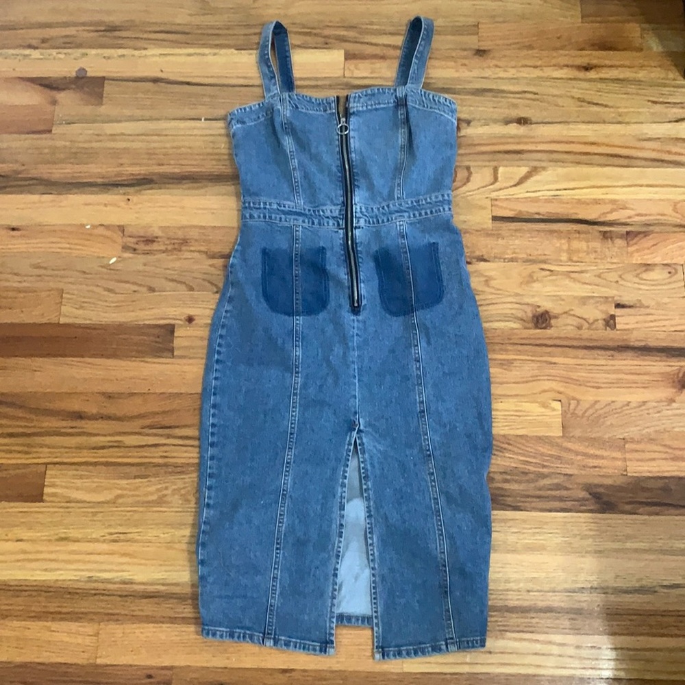 Denim Midi Dress with Straps and Front Split - Zara